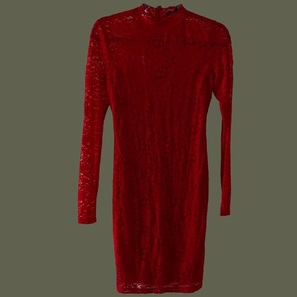RED LACE BODYCON DRESS - Picture 1 of 3